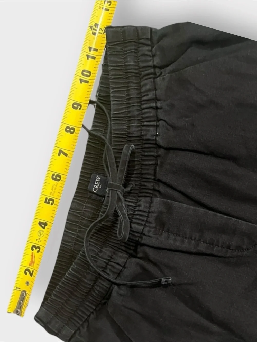 J.Crew Black Linen Blend Pull-On Tie Waist Pants 00 Elastic Waist Tapered Cuffed